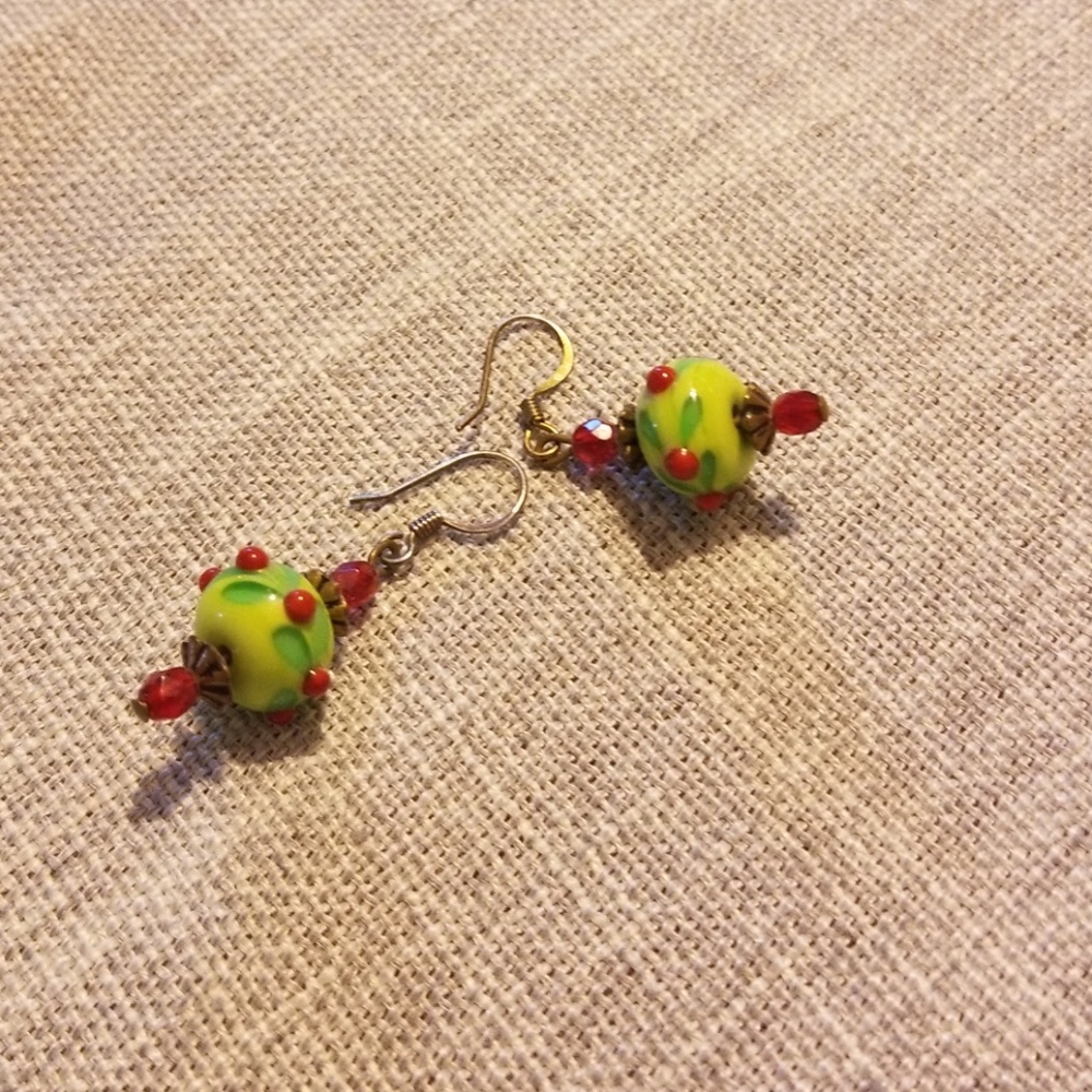 3 for $10/Green and red glass earrings